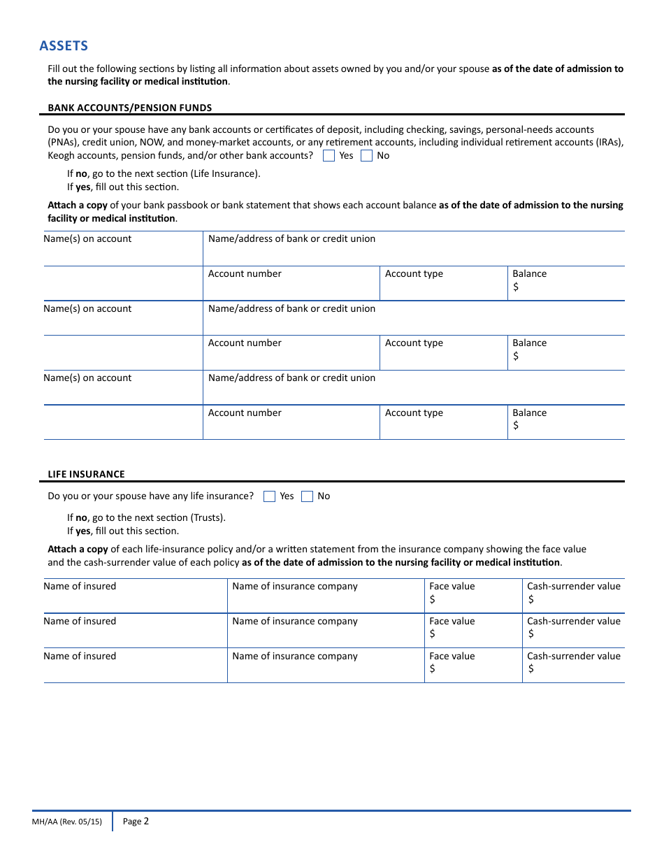 Form MH / AA Masshealth Asset Assessment for Potential Masshealth Eligibility - Massachusetts, Page 2