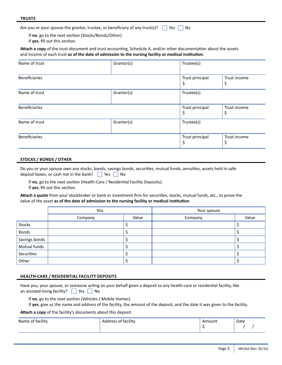 Form MH / AA Masshealth Asset Assessment for Potential Masshealth Eligibility - Massachusetts, Page 3