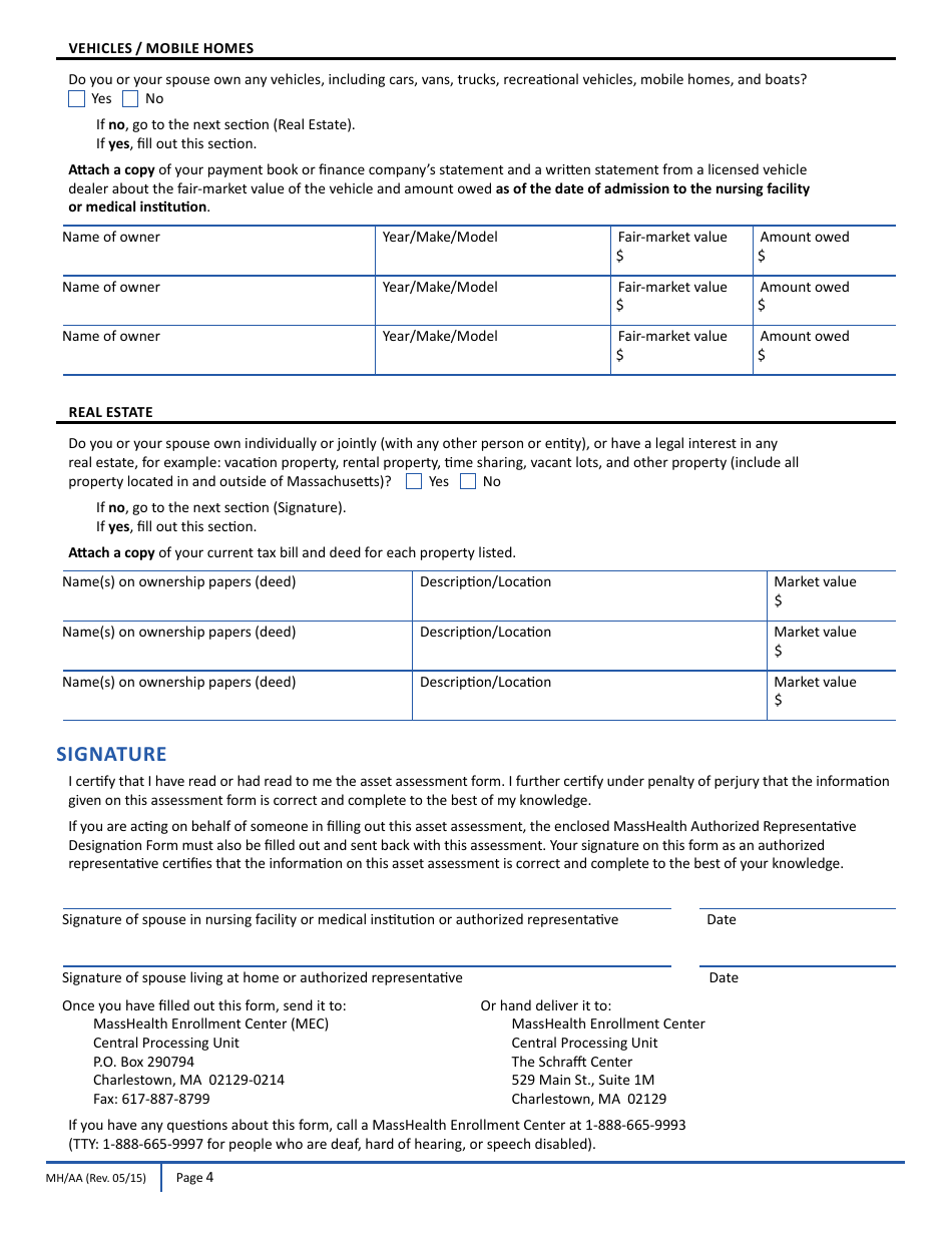 Form MH / AA Masshealth Asset Assessment for Potential Masshealth Eligibility - Massachusetts, Page 4