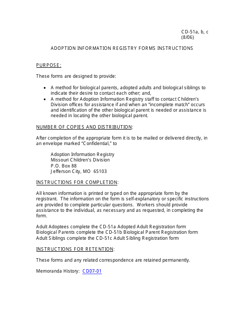 Instructions for Form CD-51A, CD-51B, CD-51C - Missouri
