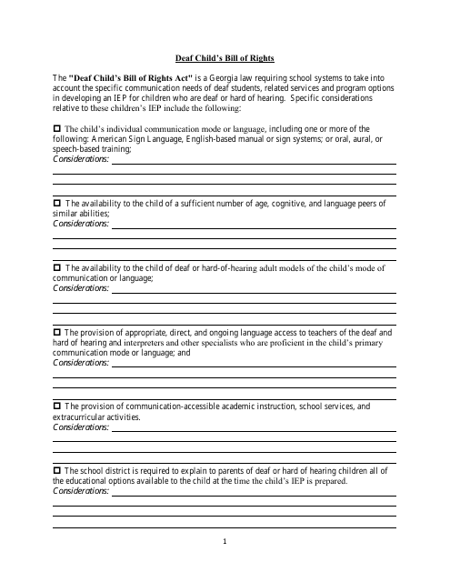 "Deaf Child's Bill of Rights" - Georgia (United States) Download Pdf