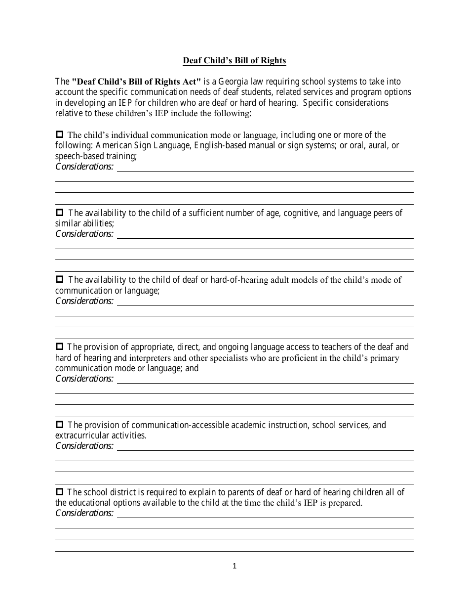 Deaf Childs Bill of Rights - Georgia (United States), Page 1