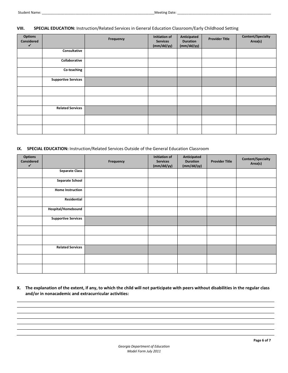 Georgia (United States) Individualized Education Program (Iep) - Fill ...