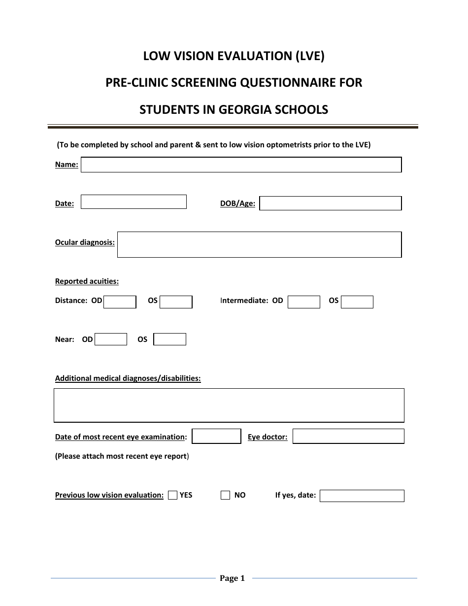 (United States) Low Vision Evaluation (Lve) Preclinic