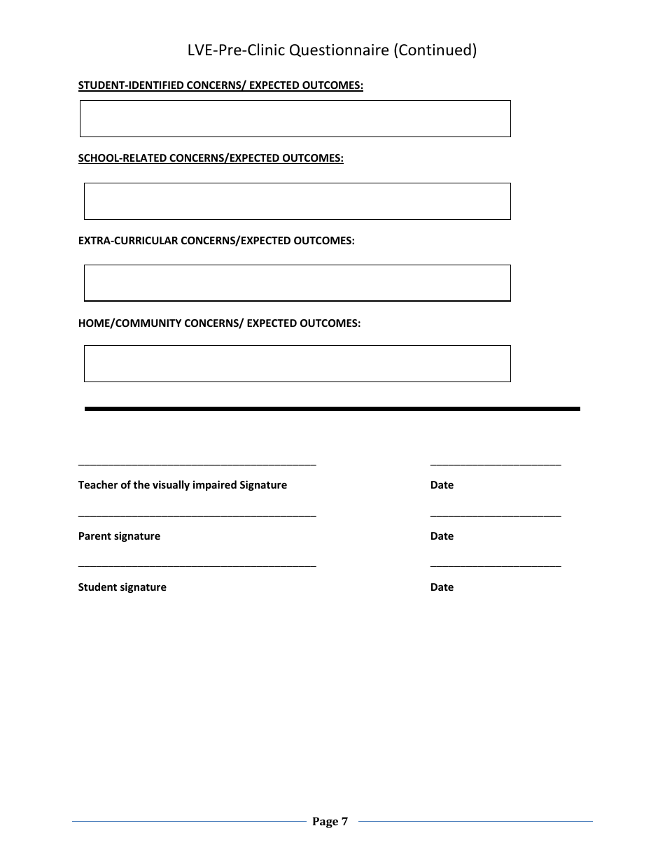 Low Vision Evaluation (Lve) Pre-clinic Screening Questionnaire for Students in Georgia Schools - Georgia (United States), Page 7