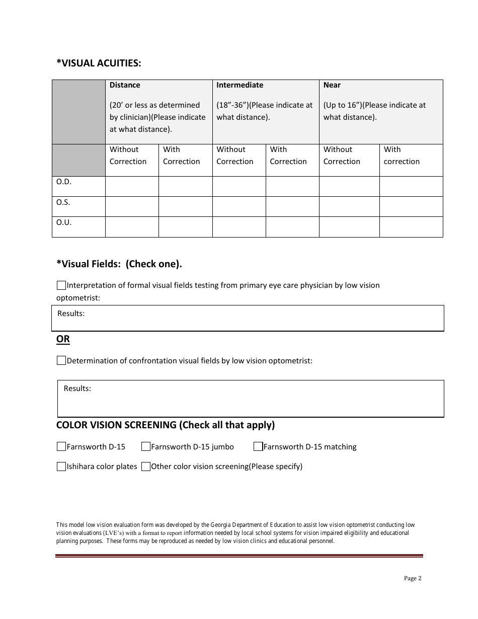 (United States) Low Vision Evaluation (Lve) Report for Students