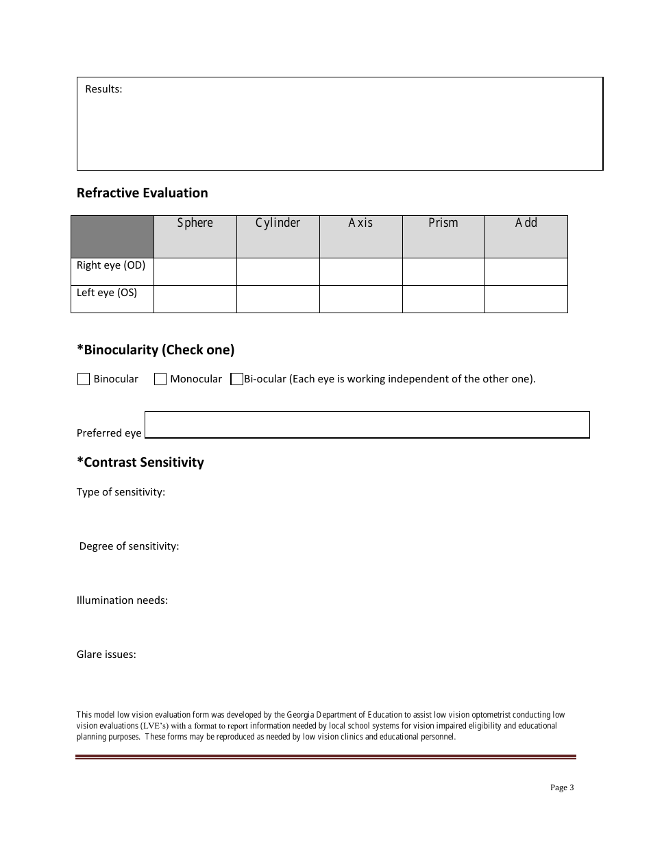 Low Vision Evaluation (Lve) Report for Students in Georgia Schools - Georgia (United States), Page 3