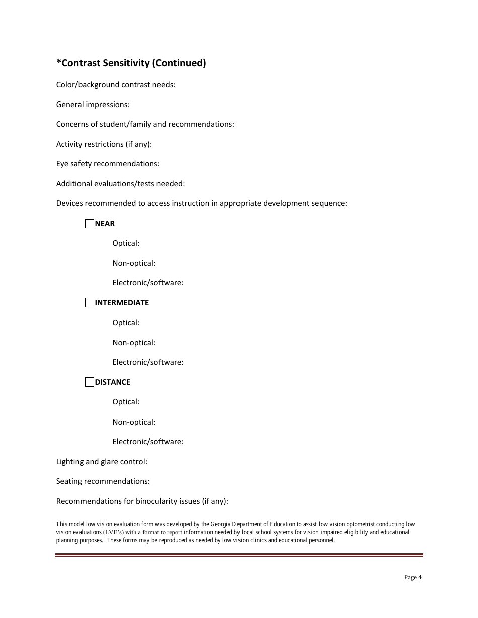 Low Vision Evaluation (Lve) Report for Students in Georgia Schools - Georgia (United States), Page 4