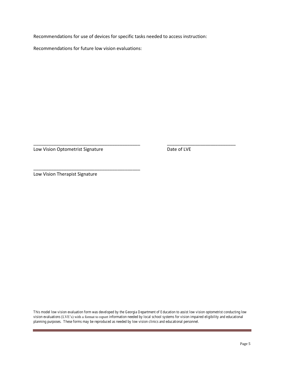 Low Vision Evaluation (Lve) Report for Students in Georgia Schools - Georgia (United States), Page 5