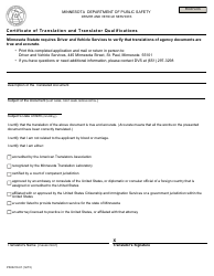 Document preview: Form PS33210-01 Certificate of Translation and Translator Qualifications - Minnesota