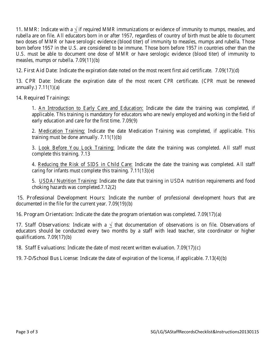 Staff Records Checklist - Massachusetts, Page 3
