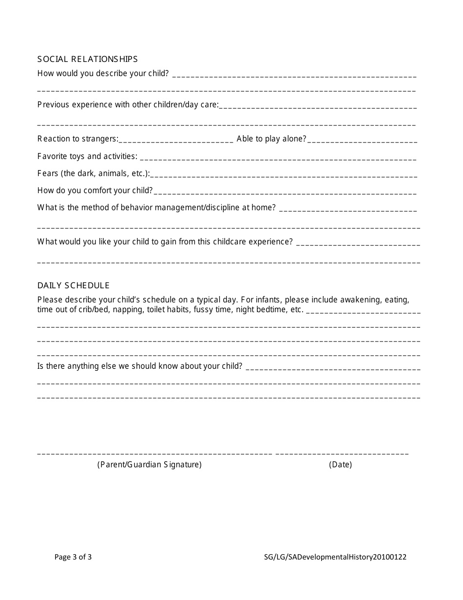 Developmental History and Background Information - Massachusetts, Page 3