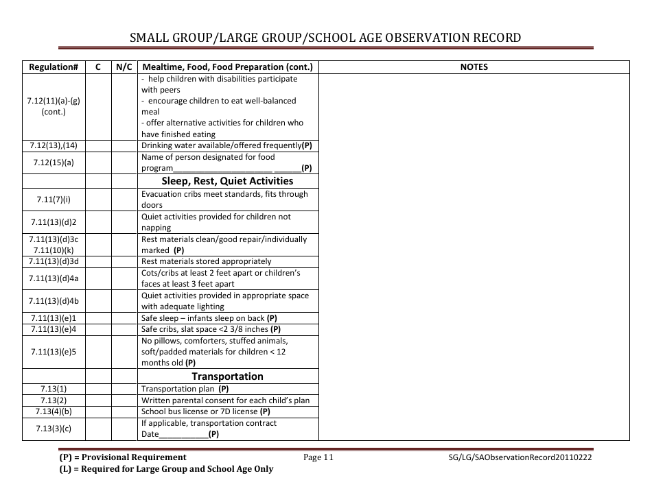 Small Group / Large Group / School Age Observation Record - Massachusetts, Page 11