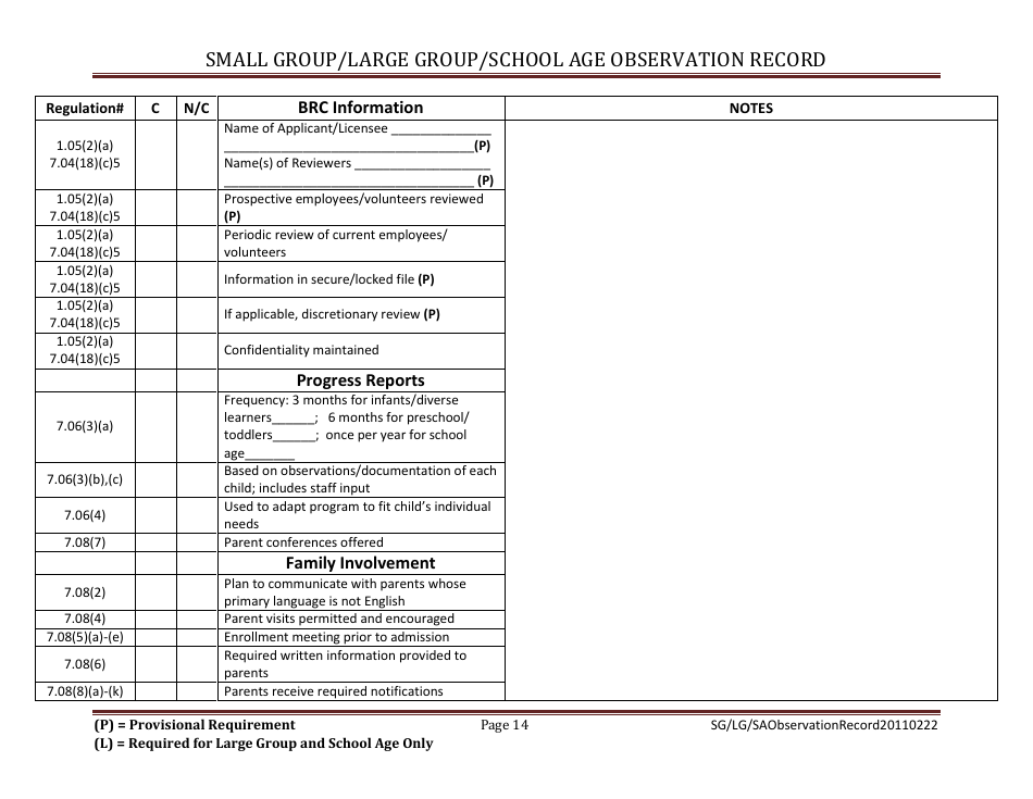 Small Group / Large Group / School Age Observation Record - Massachusetts, Page 14