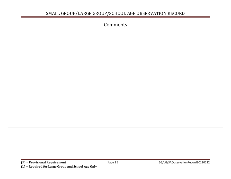 Small Group / Large Group / School Age Observation Record - Massachusetts, Page 15