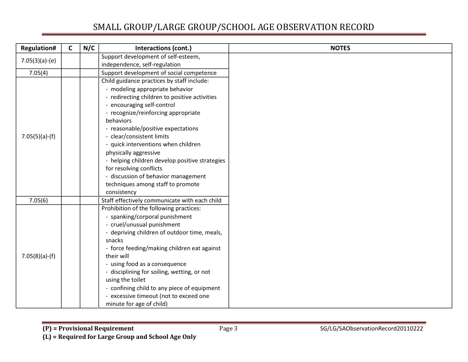 Small Group / Large Group / School Age Observation Record - Massachusetts, Page 3