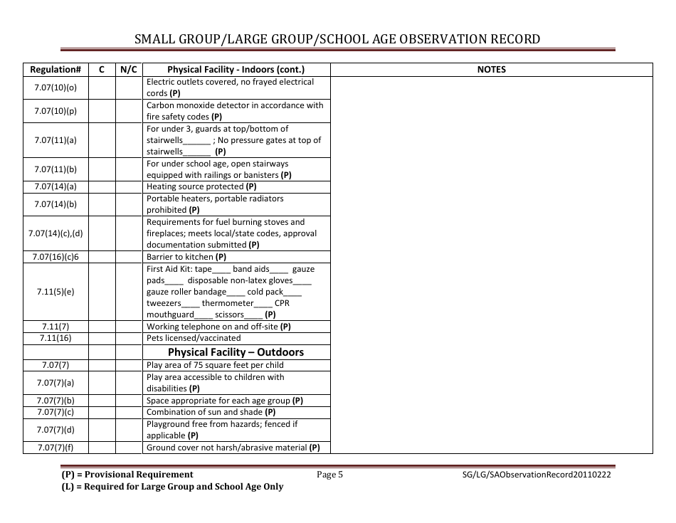 Small Group / Large Group / School Age Observation Record - Massachusetts, Page 5