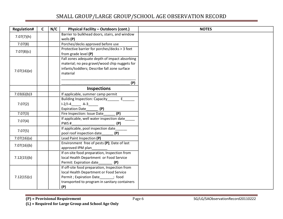 Small Group / Large Group / School Age Observation Record - Massachusetts, Page 6