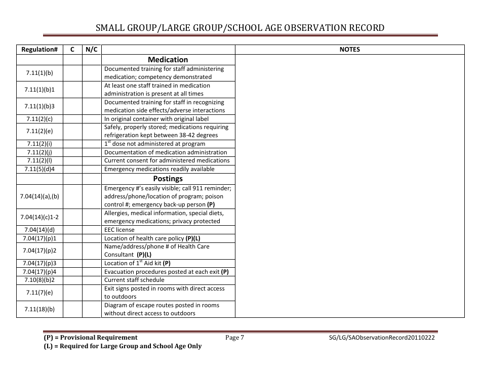 Small Group / Large Group / School Age Observation Record - Massachusetts, Page 7