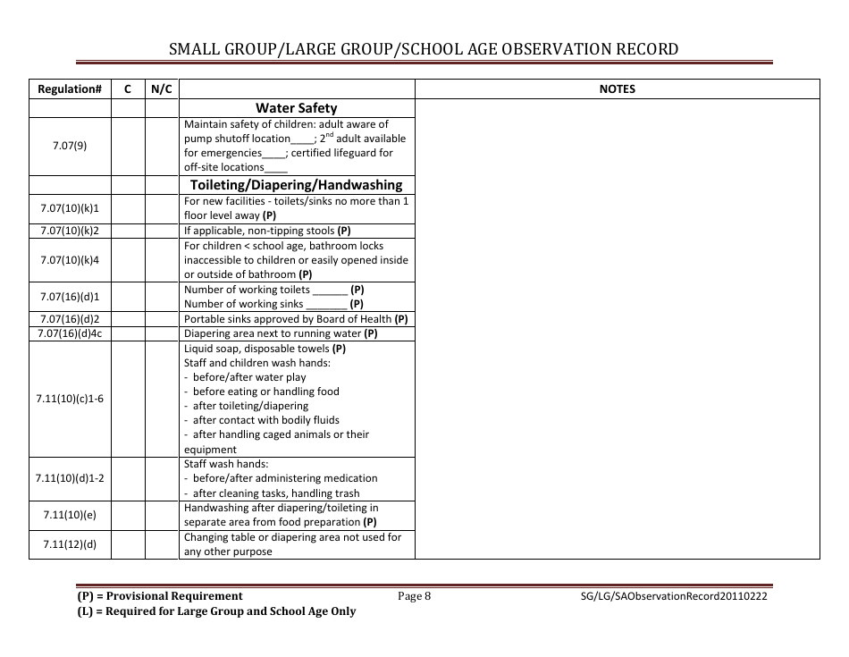 Small Group / Large Group / School Age Observation Record - Massachusetts, Page 8