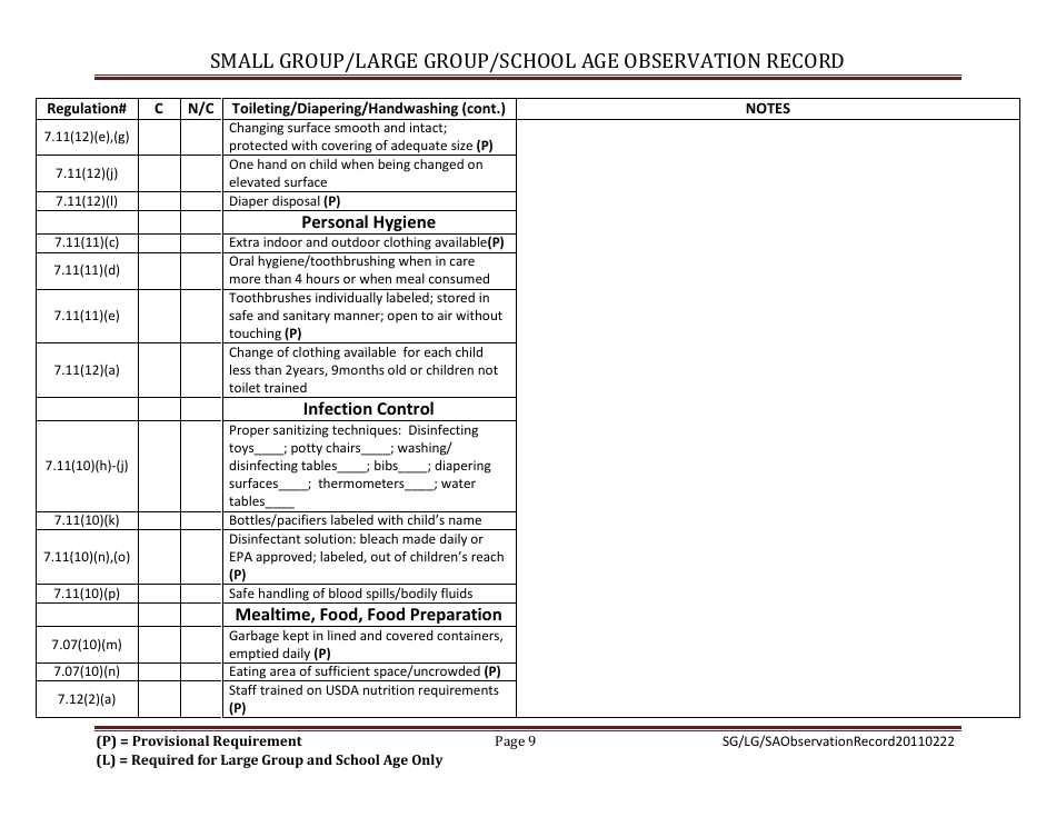 Small Group / Large Group / School Age Observation Record - Massachusetts, Page 9