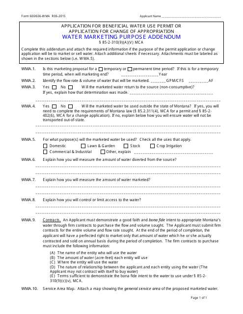 Form 600-WMA (606-WMA)  Printable Pdf