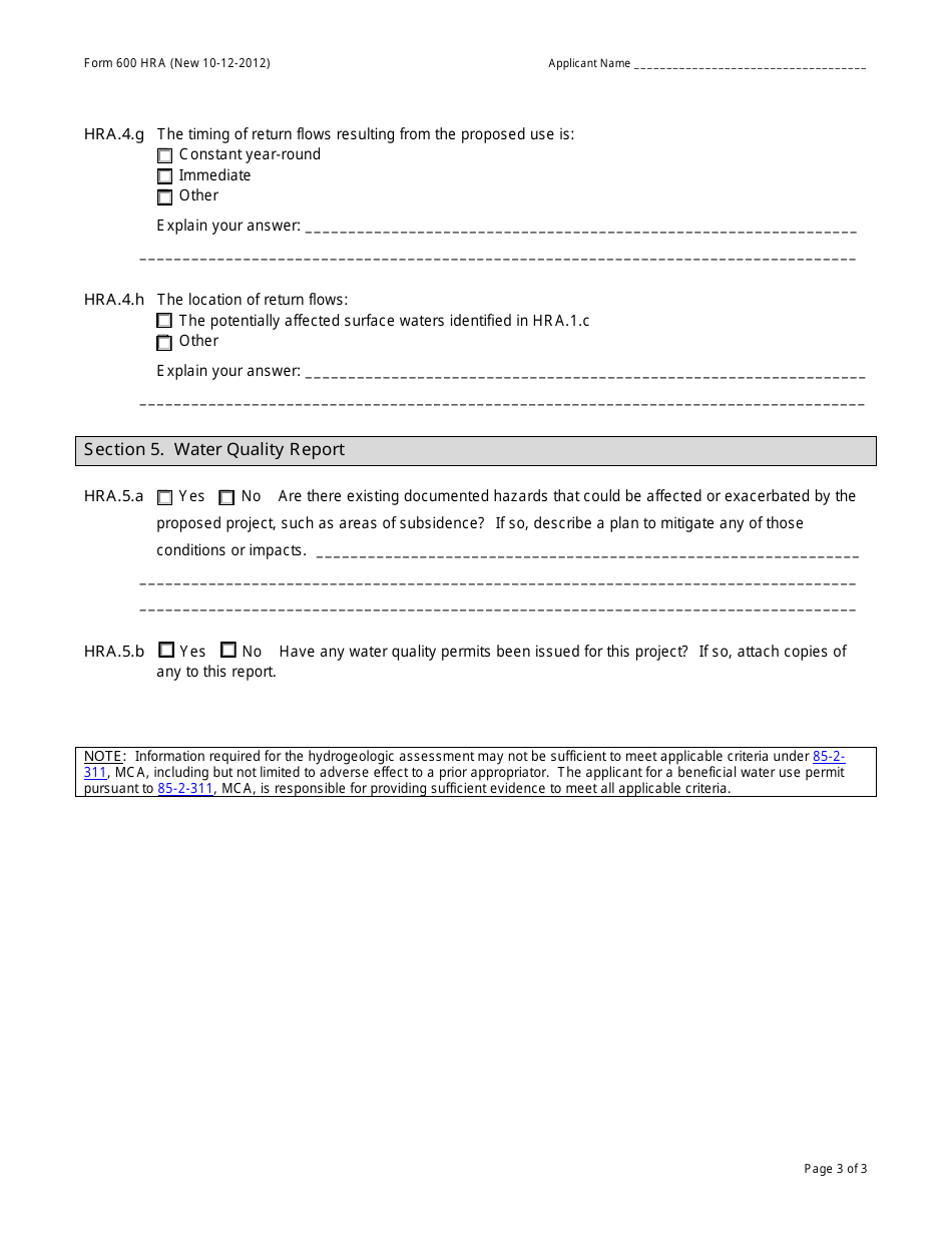 Form 600 HRA Hydrogeologic Assessment Report Addendum - Montana, Page 3