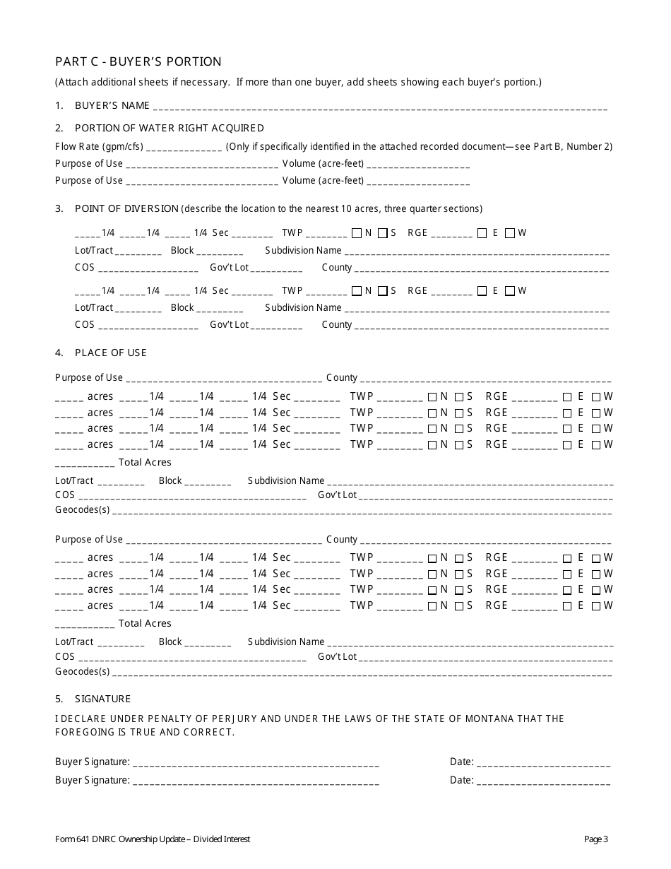 Form 641 Dnrc Ownership Update Divided Interest - Montana, Page 3
