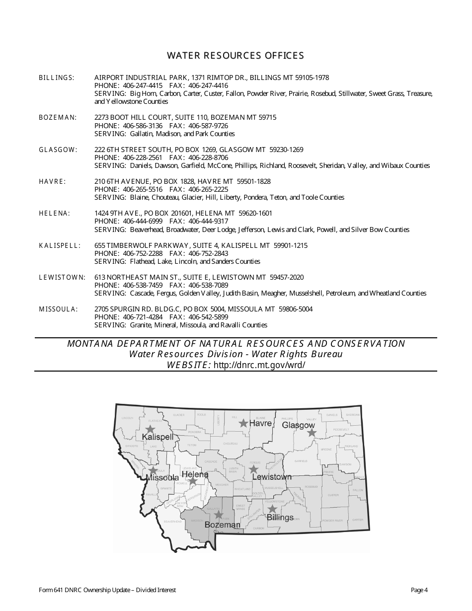 Form 641 Dnrc Ownership Update Divided Interest - Montana, Page 4
