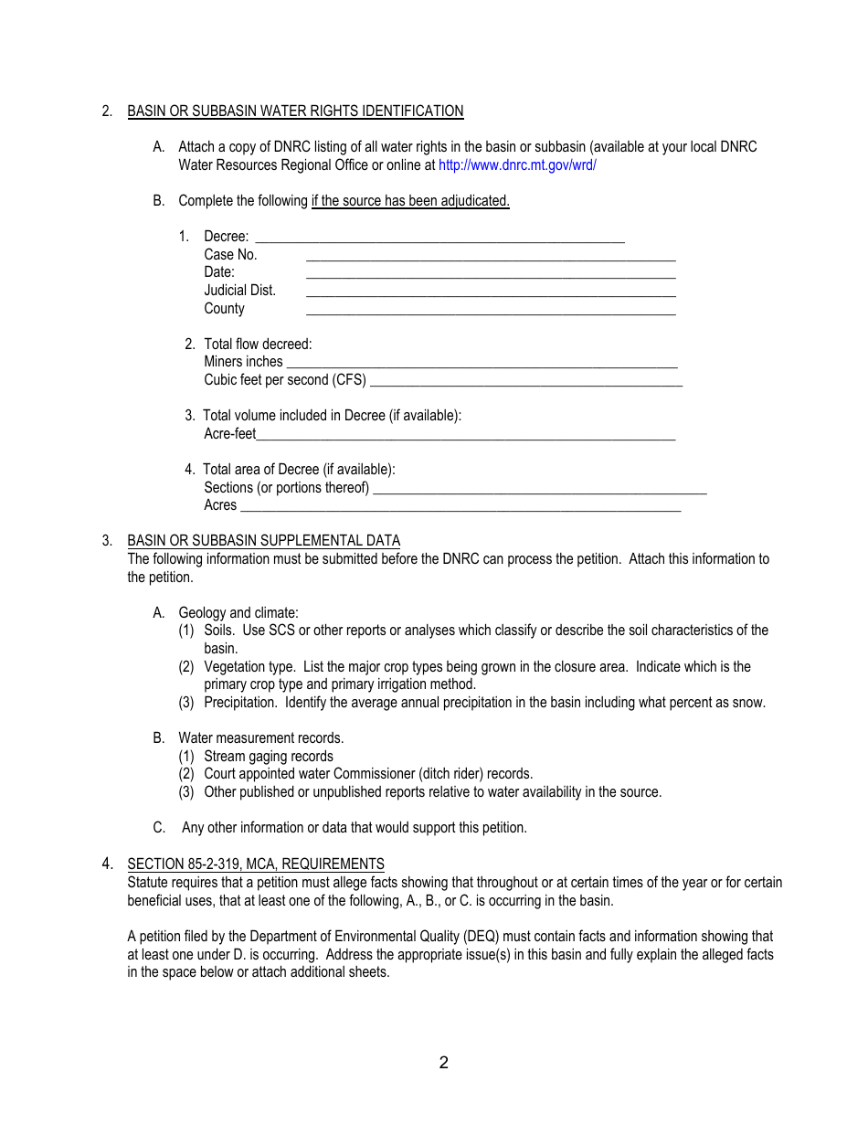 Form 631 Petition for Closure of a Highly Appropriated Basin - Montana, Page 2