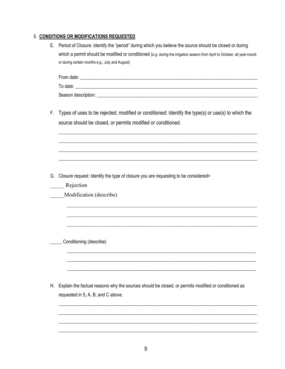 Form 631 Petition for Closure of a Highly Appropriated Basin - Montana, Page 5