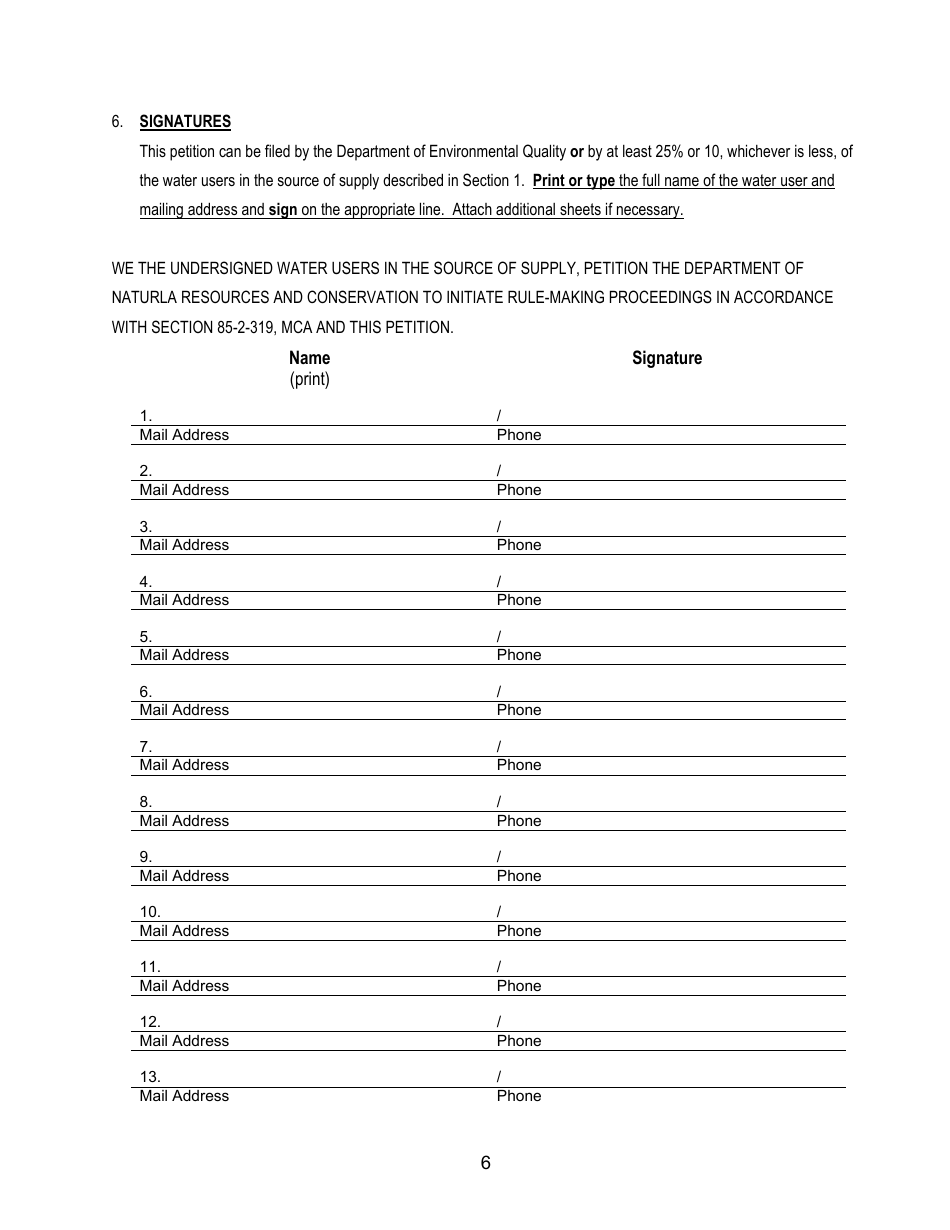 Form 631 Petition for Closure of a Highly Appropriated Basin - Montana, Page 6