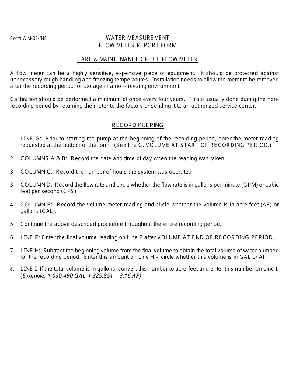 Form WM-02 Flow Meter Report Form - Montana, Page 2