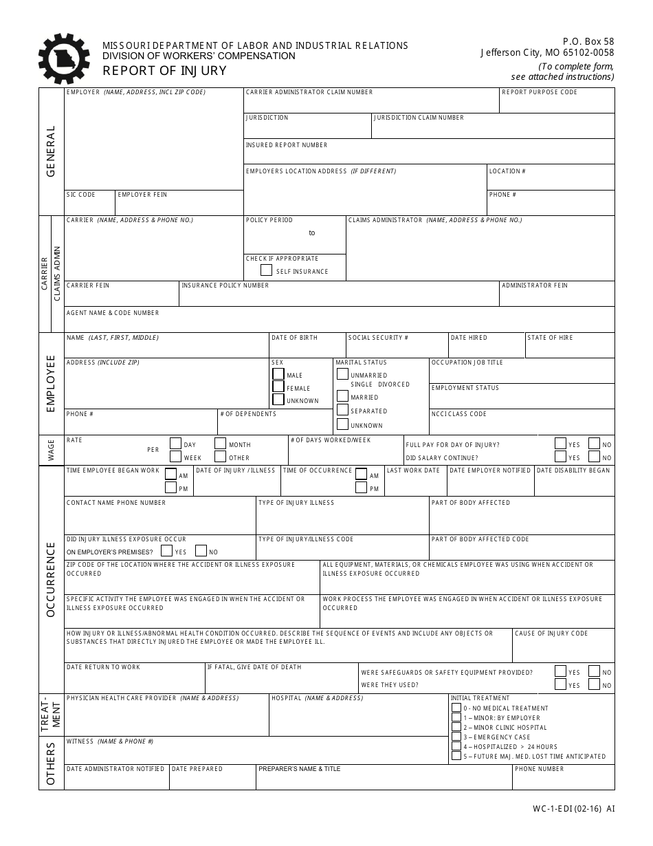 Form WC-1-EDI Report of Injury - Missouri, Page 1