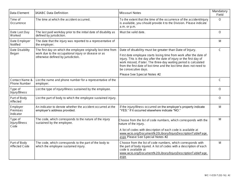 Form WC-1-EDI Report of Injury - Missouri, Page 7
