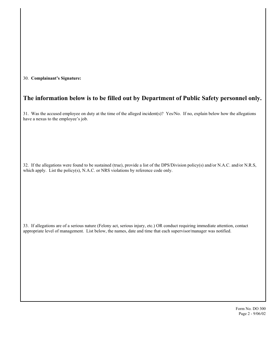 Form D0300 Complaint Acceptance Form - Nevada, Page 2