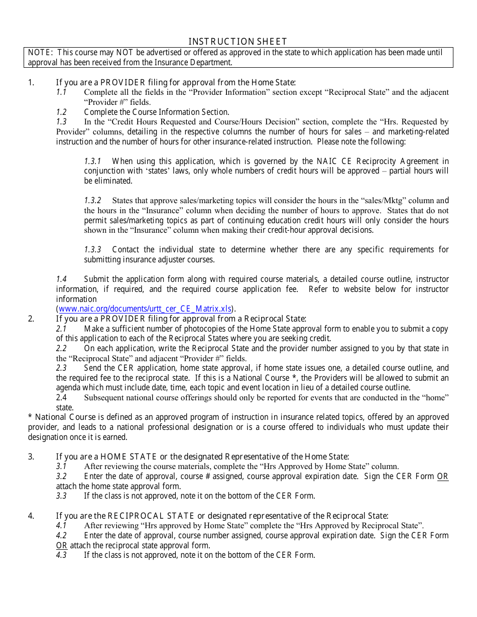Uniform Continuing Education Reciprocity Course Filing Form, Page 2