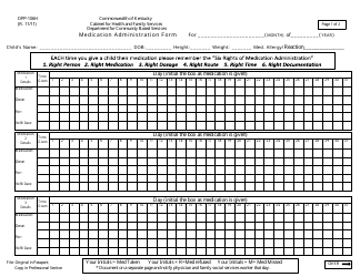 Form DPP-106H &quot;Medication Administration Form&quot; - Kentucky