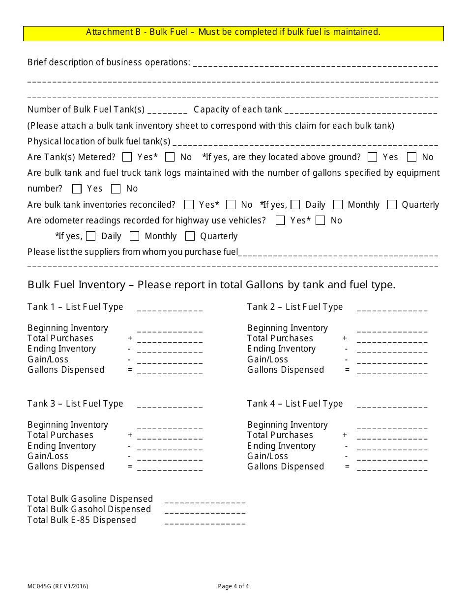 Form MC45-G Motor Fuel Tax Refund Request Form - Nevada, Page 4
