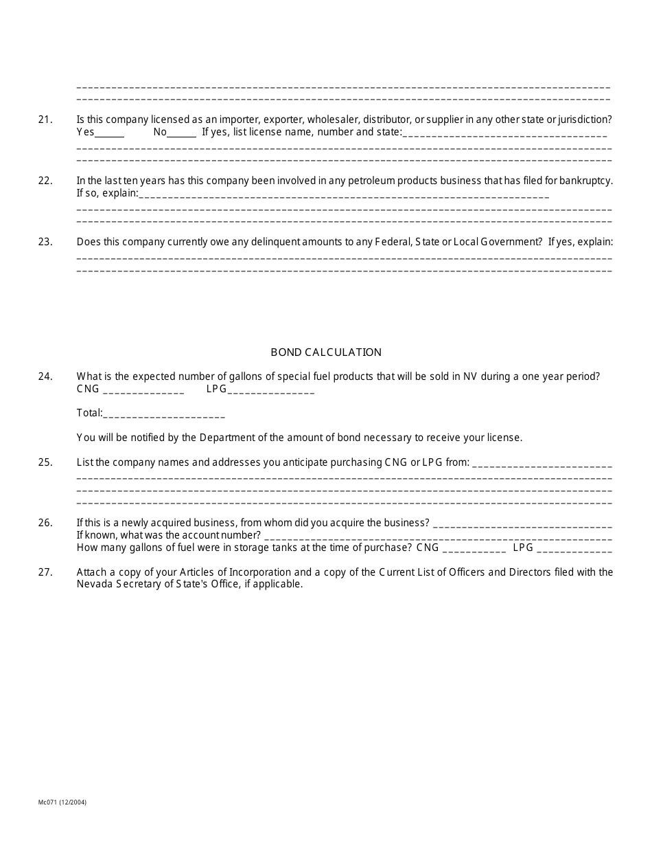 Form MC071 Special Fuel Dealers Application - Nevada, Page 4