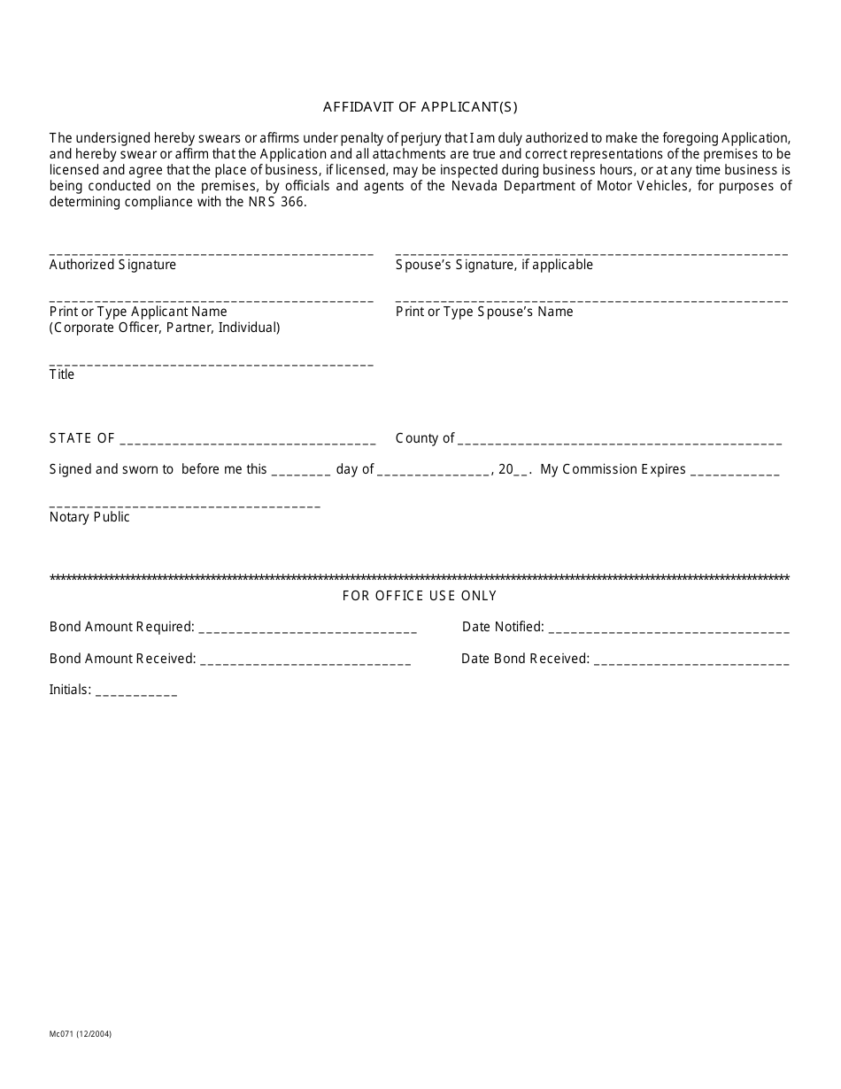 Form MC071 Special Fuel Dealers Application - Nevada, Page 5