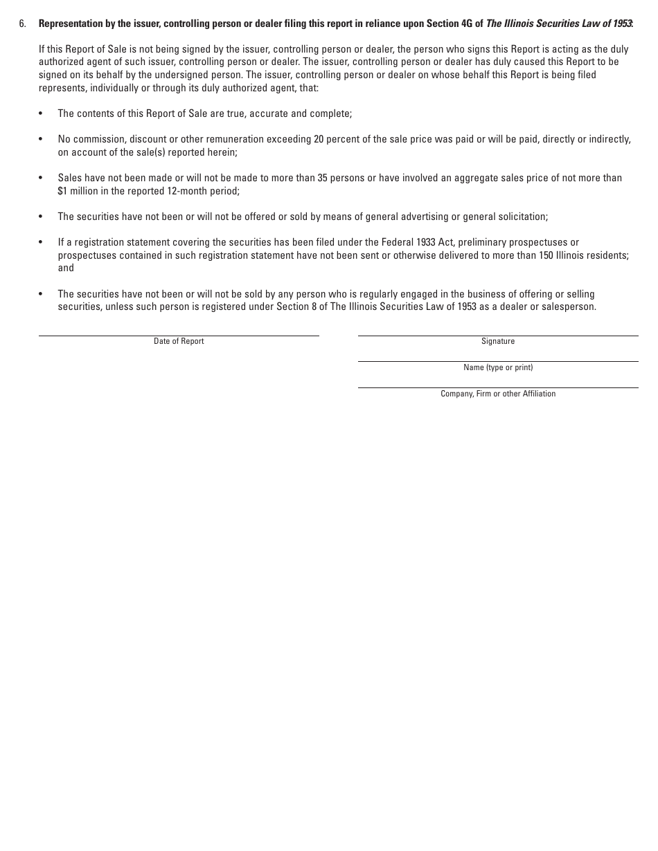 Form SEC319.1 Report of Sale Pursuant to Section 4.g of the Illinois Securities Law of 1953 - Illinois, Page 3