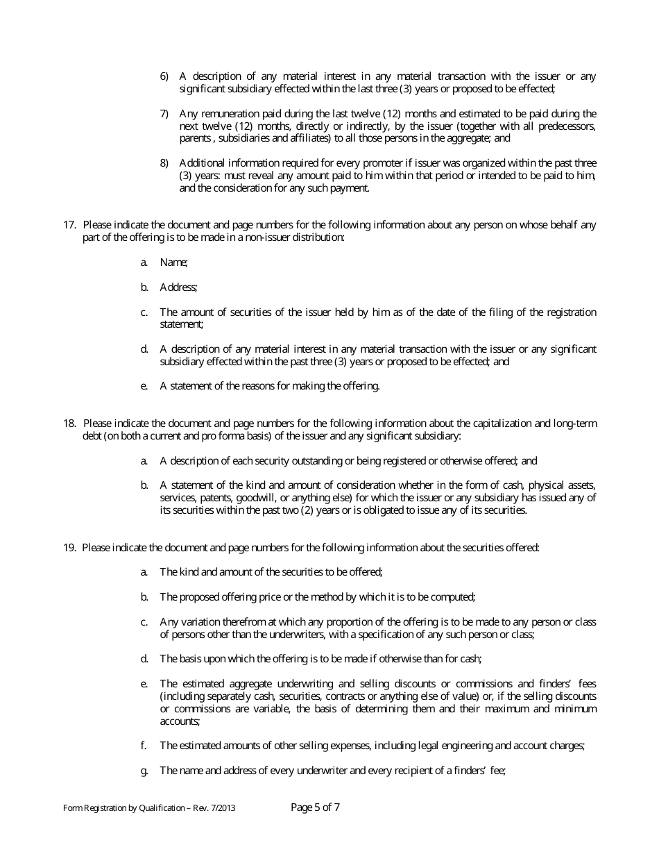 Application for Registration of Securities by Qualification Pursuant to Mississippi Securities Act 75-71-304 - Mississippi, Page 5