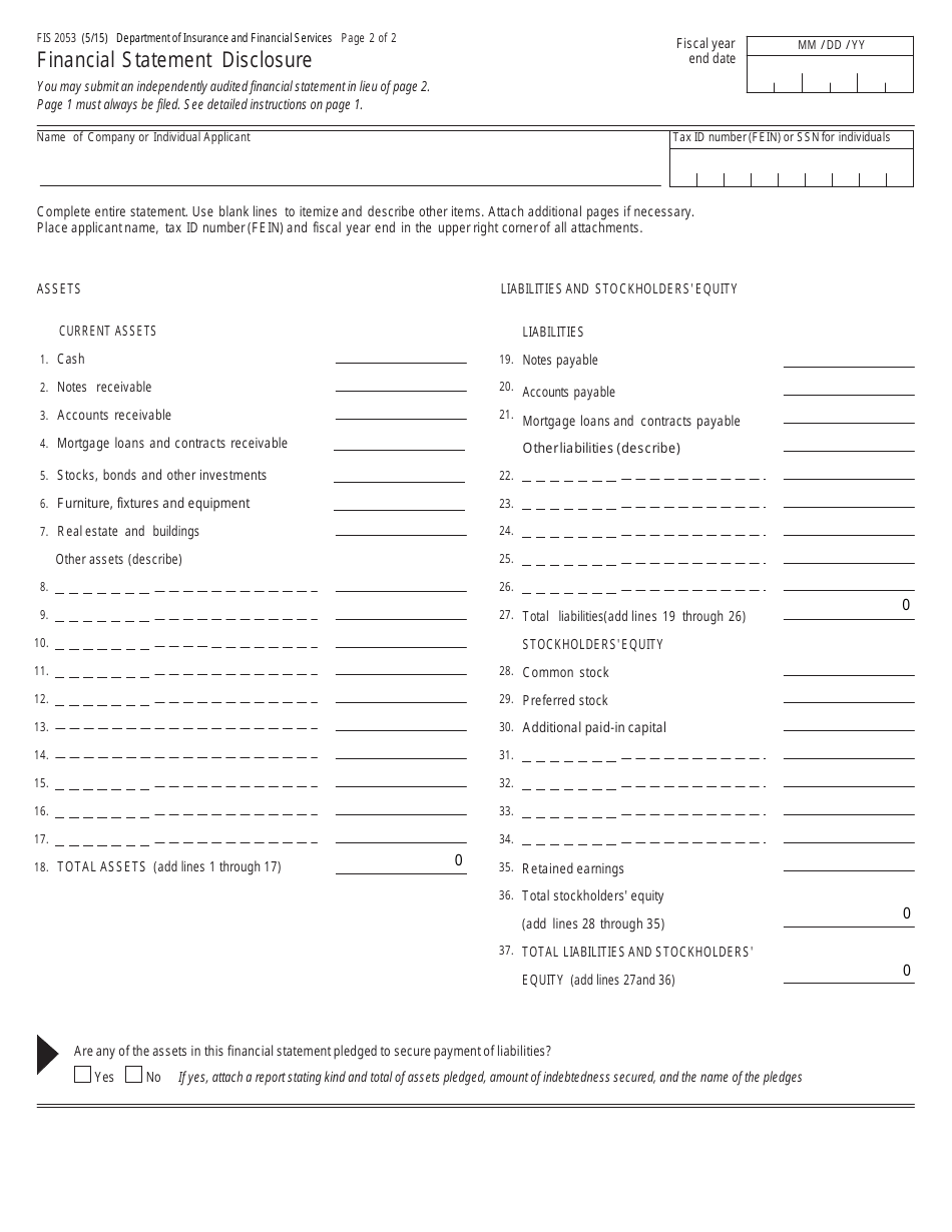 Form FIS2053 Financial Statement Disclosure - Michigan, Page 2