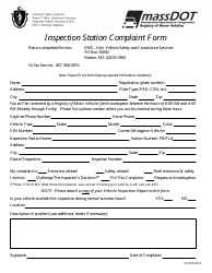 Document preview: Form T21413-0715 Inspection Station Complaint Form - Massachusetts