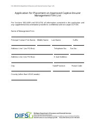 Document preview: Form FIS2308 Application for Placement on Approved Captive Insurer Management Firm List - Michigan
