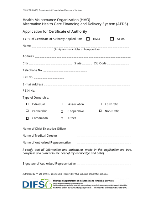 Form FIS0273  Printable Pdf