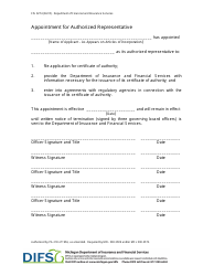 Document preview: Form FIS0274 Appointment for Authorized Representative - Michigan