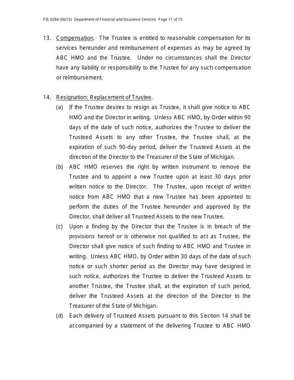 Form FIS0284 Model Trust Indenture - Michigan, Page 11