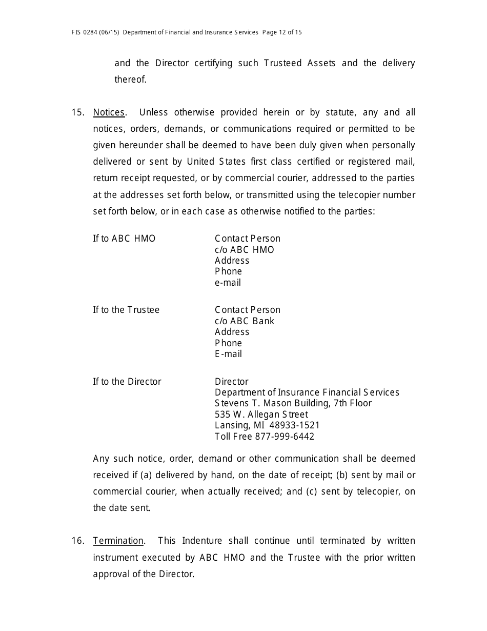 Form FIS0284 Model Trust Indenture - Michigan, Page 12
